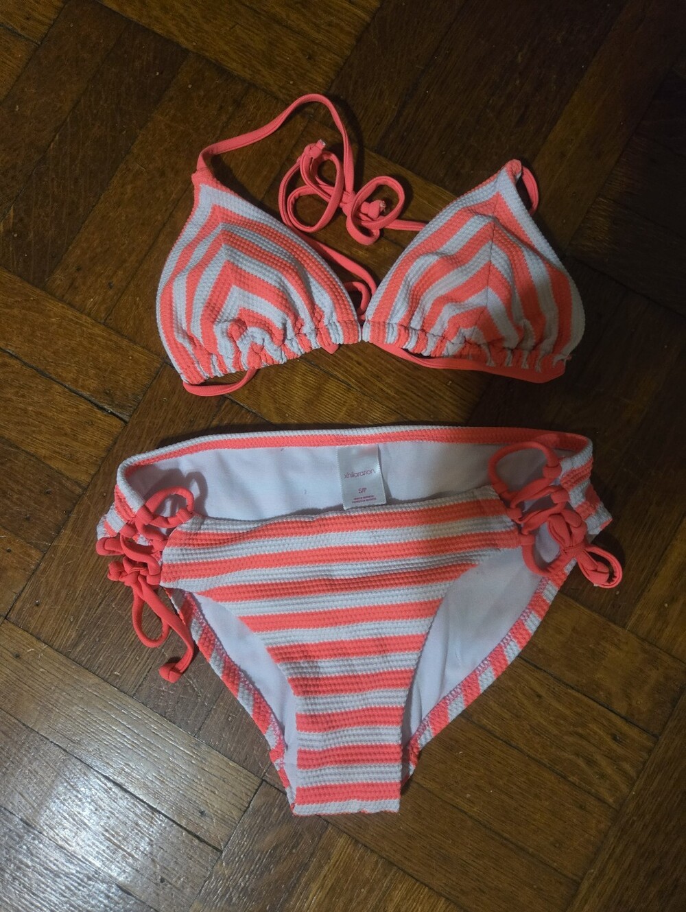 Xhilaration Coral & White Striped Two-Piece Bikini